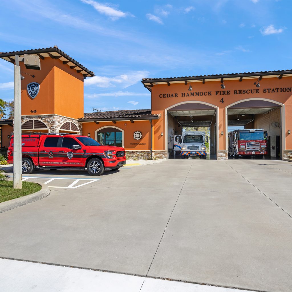 fire station interior construction with equipment bays