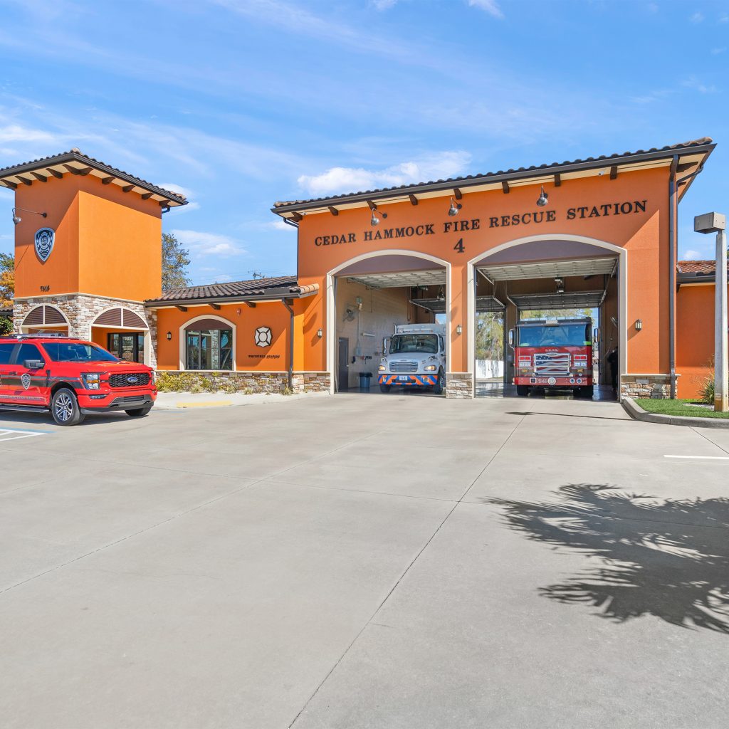 fire station interior construction with equipment bays