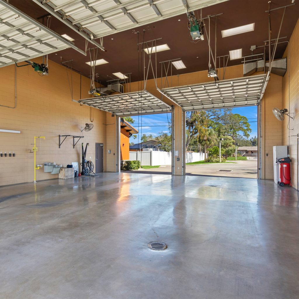 fire station interior construction with equipment bays