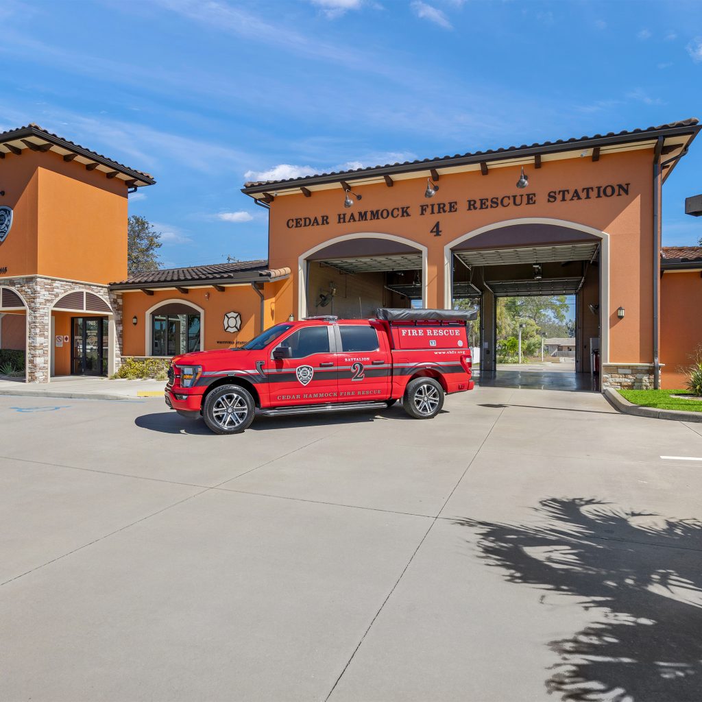 fire station interior construction with equipment bays