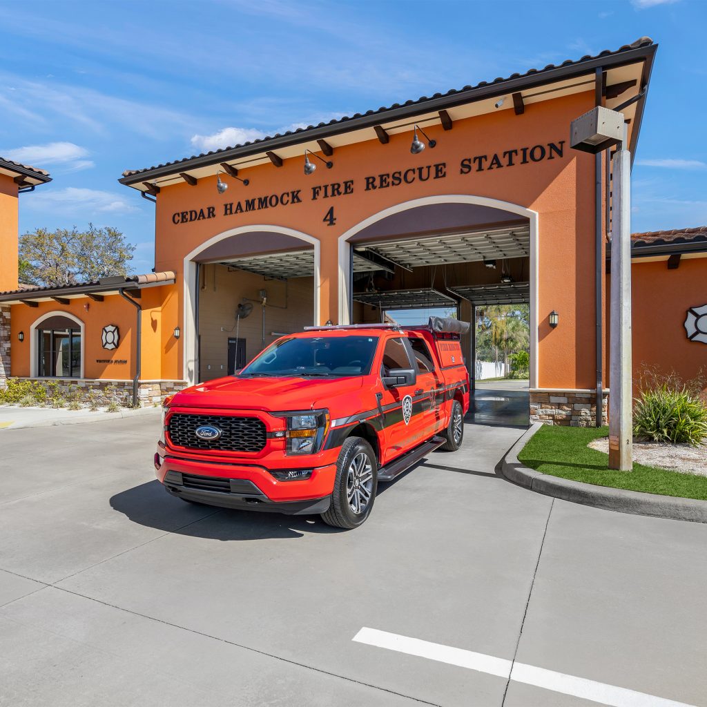 fire station interior construction with equipment bays