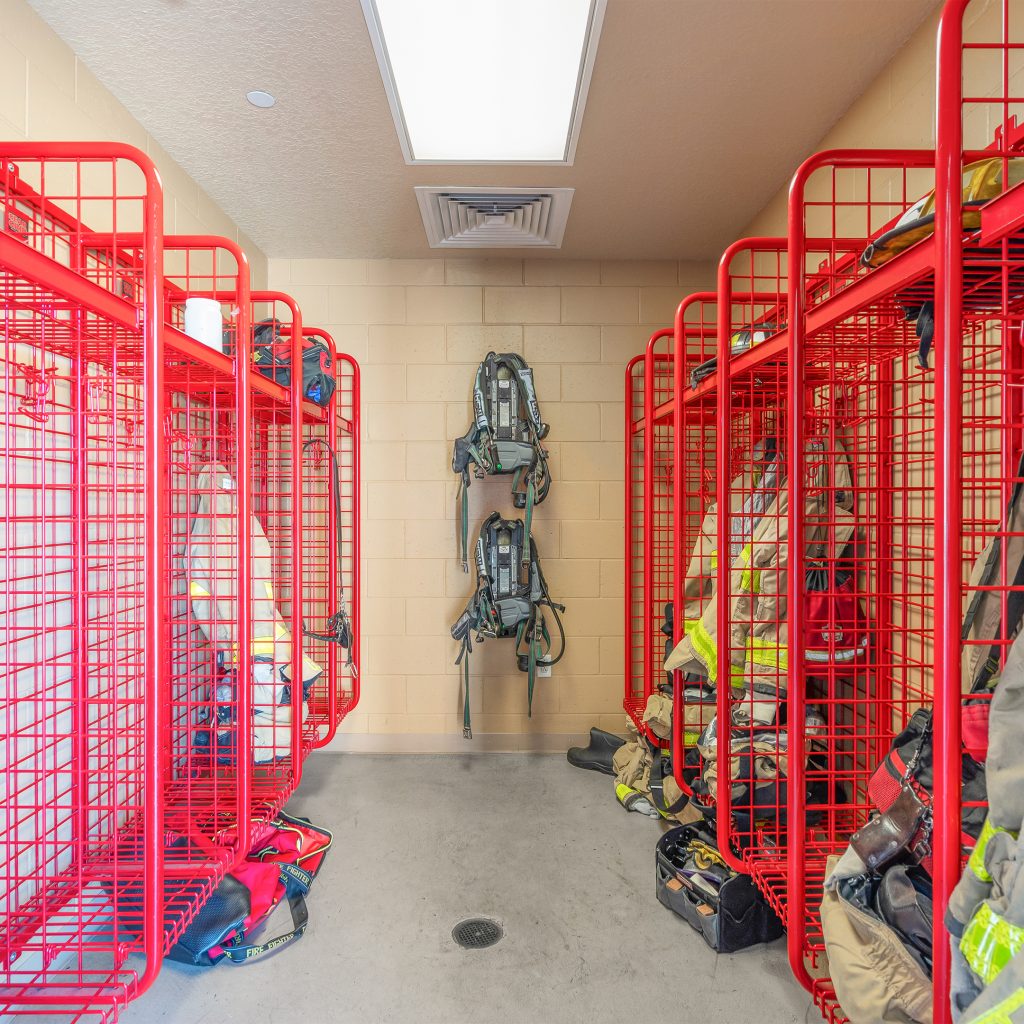 fire station interior construction with equipment bays