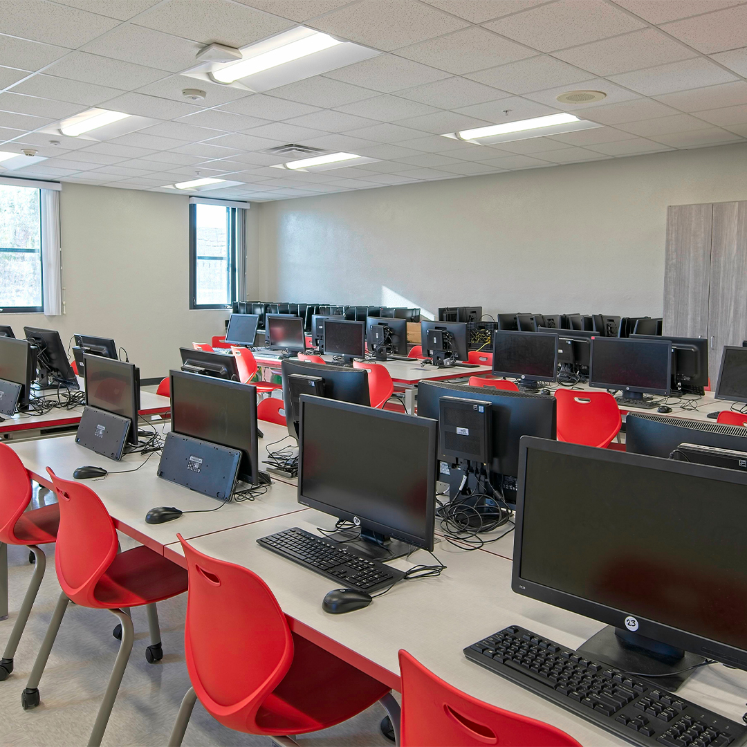 school construction progress with exterior and interior build phases