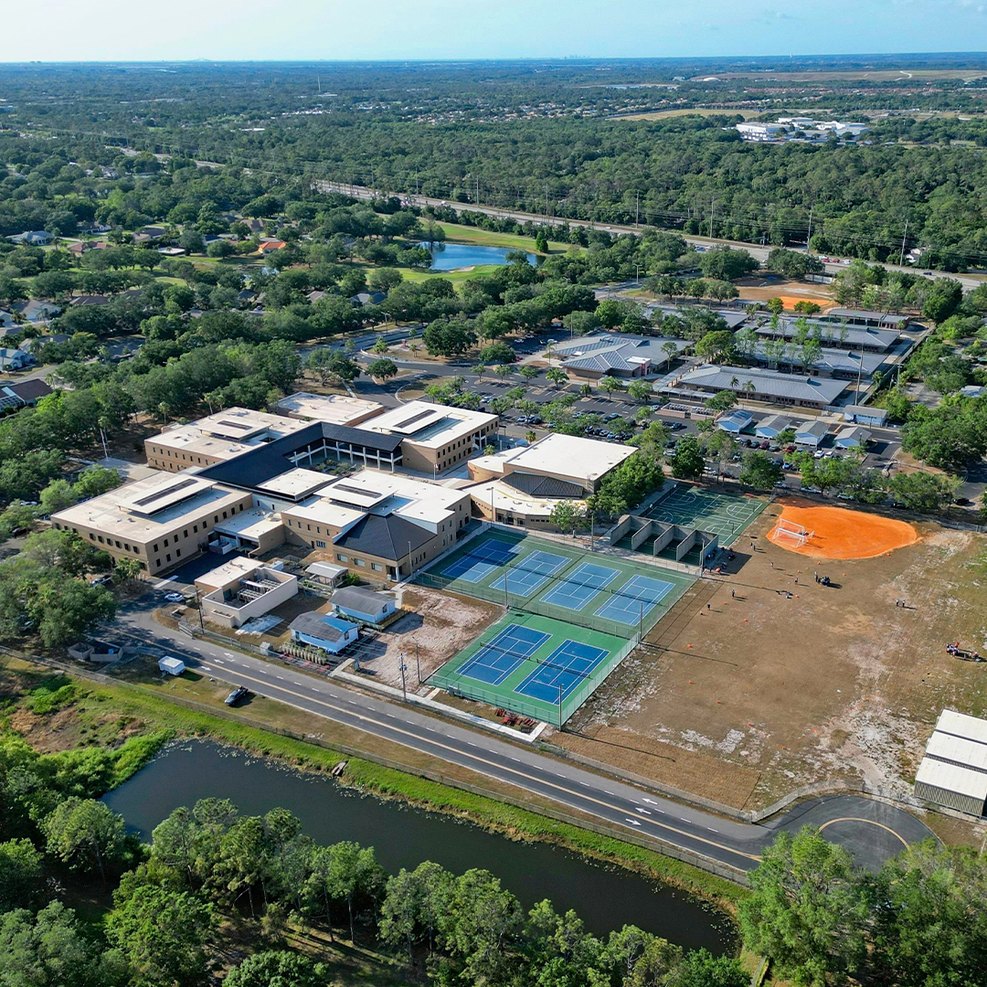 school construction progress with exterior and interior build phases