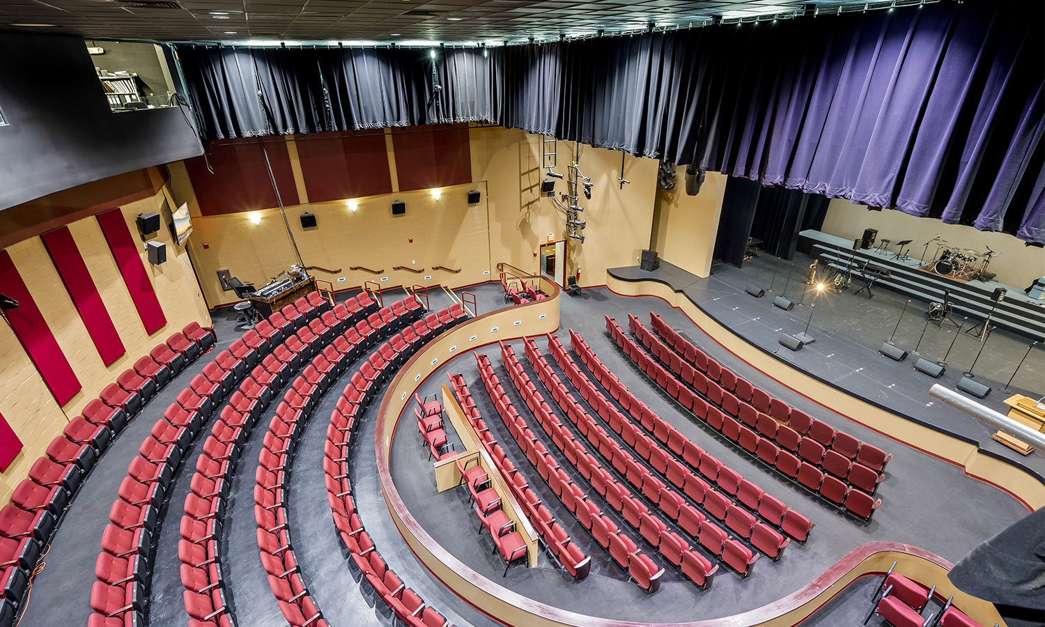 theater construction with stage and seating installation
