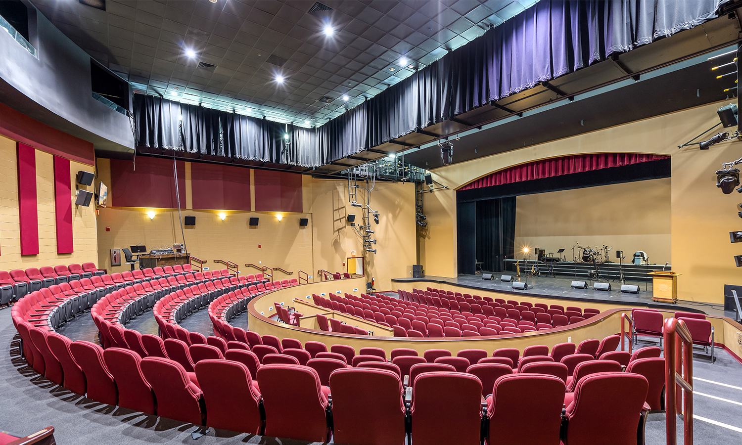 theater construction with stage and seating installation