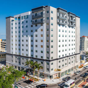 completed multifamily construction site with multiple buildings